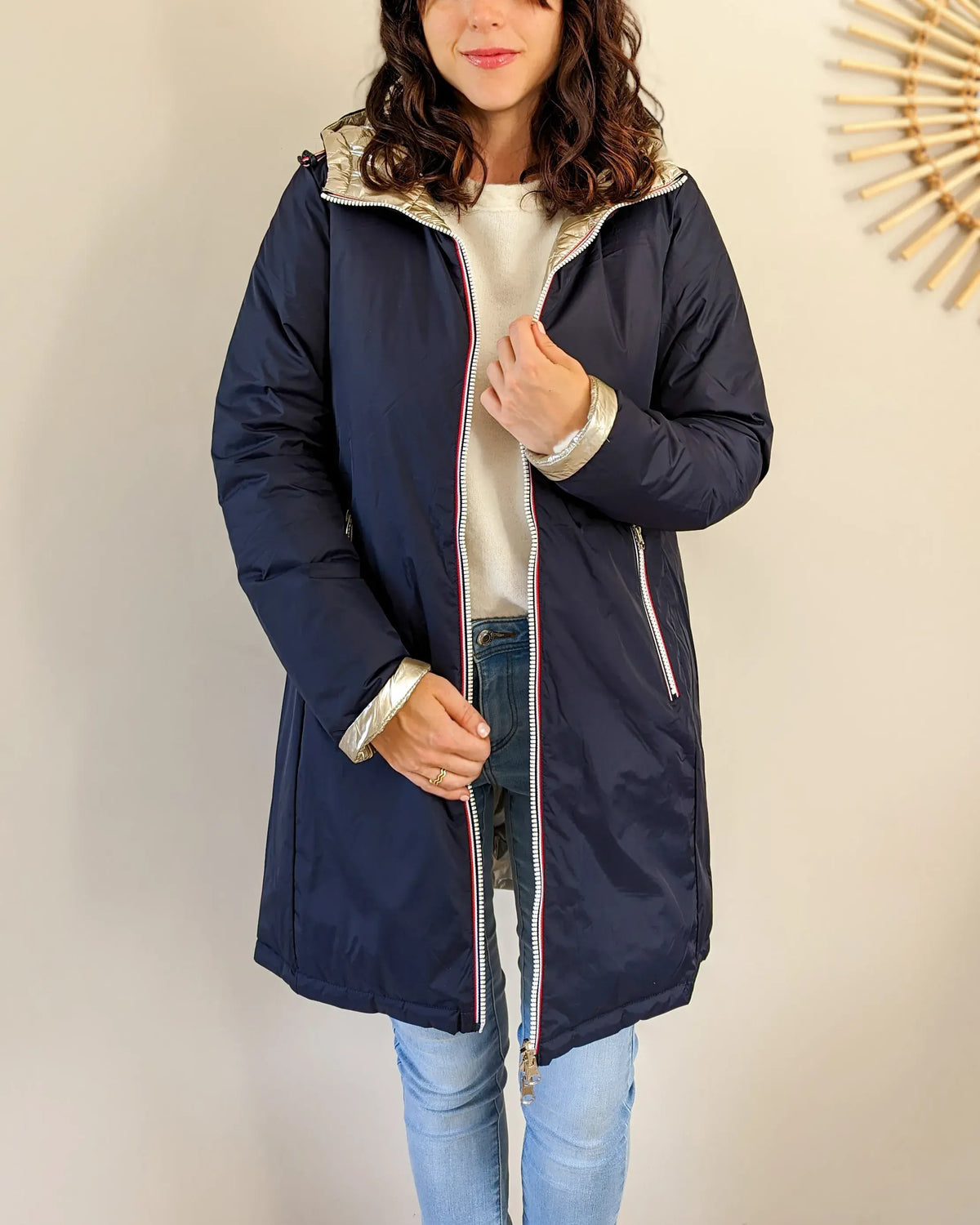 Amélia Long Down Jacket - Navy/Gold