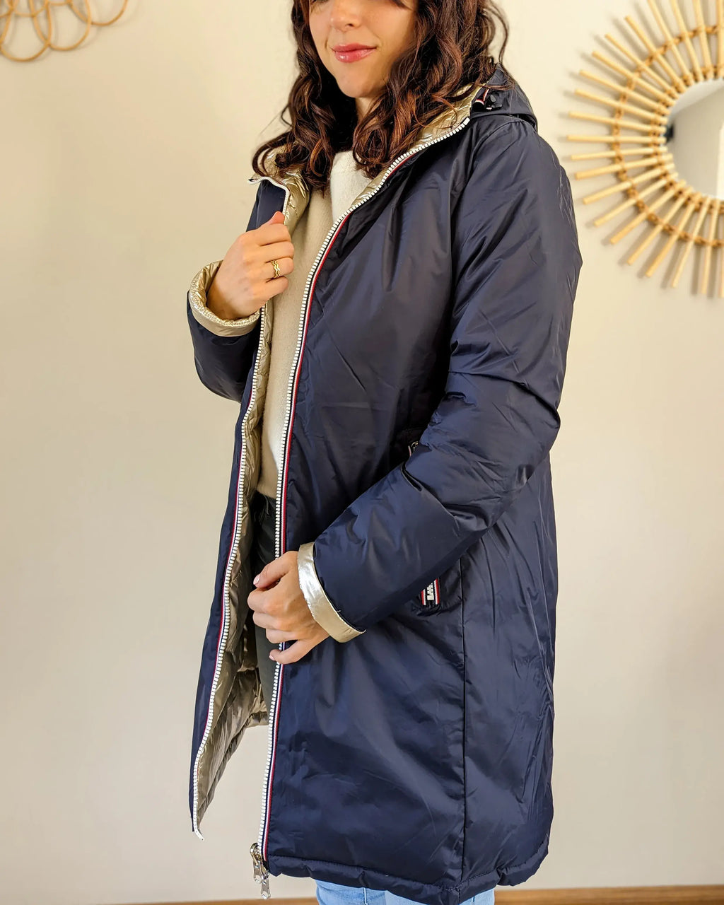 Amélia Long Down Jacket - Navy/Gold