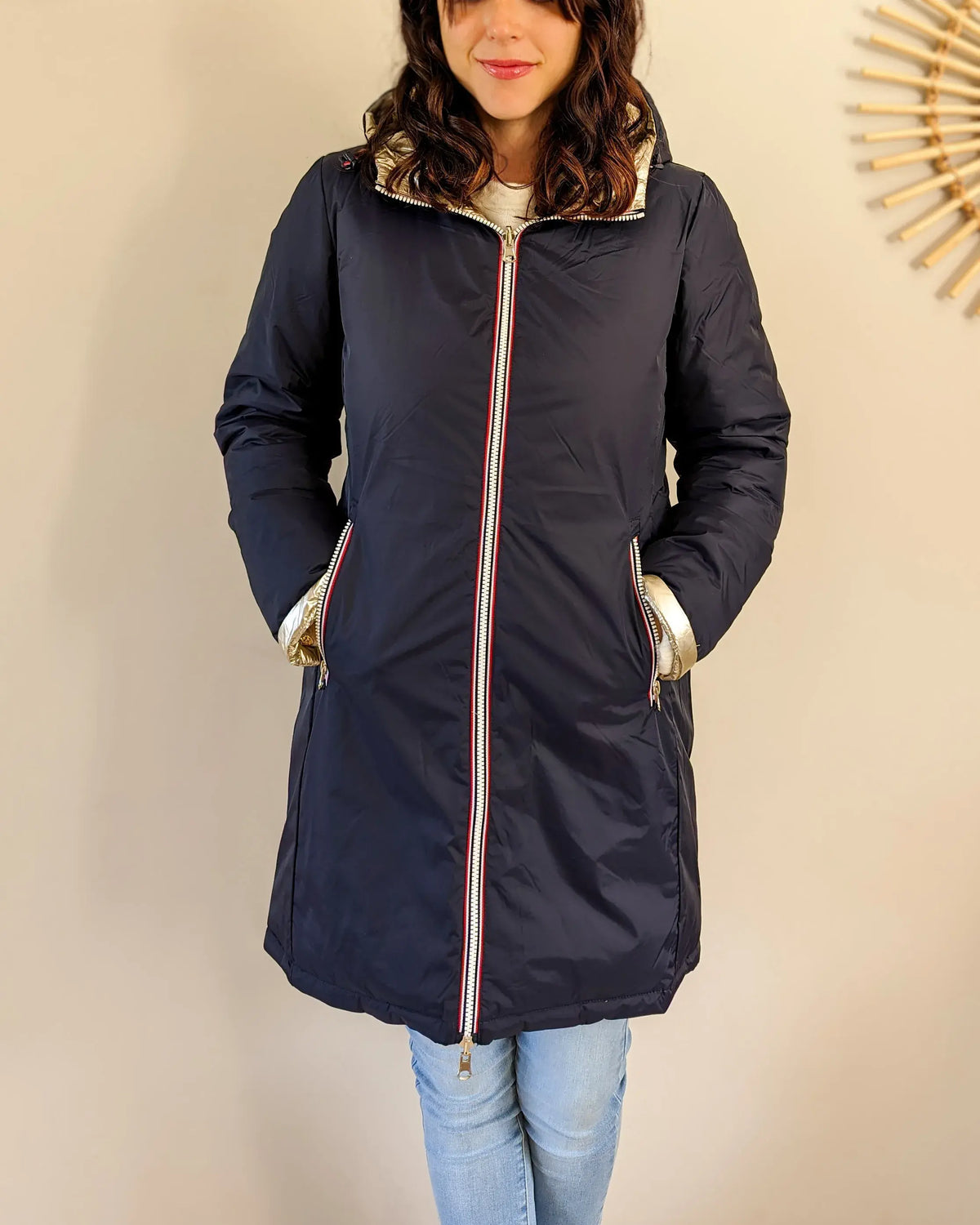 Amélia Long Down Jacket - Navy/Gold