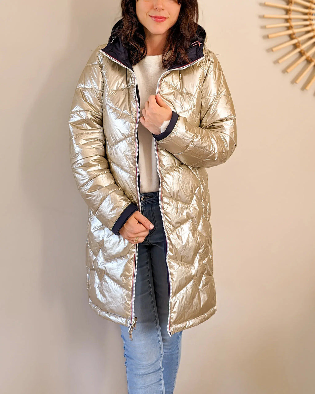 Amélia Long Down Jacket - Navy/Gold
