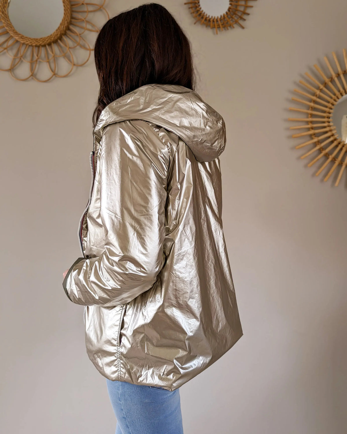 Mandy Kort Regnfrakke - Kaki/Guld