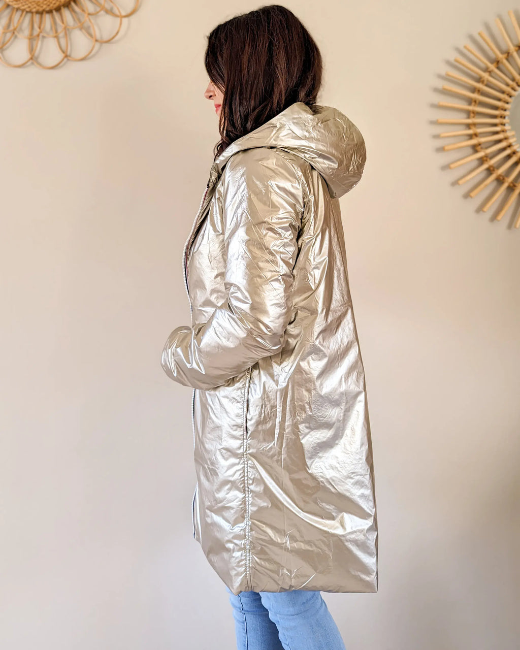 Regenjas Mandy Lang - Khaki/Goud