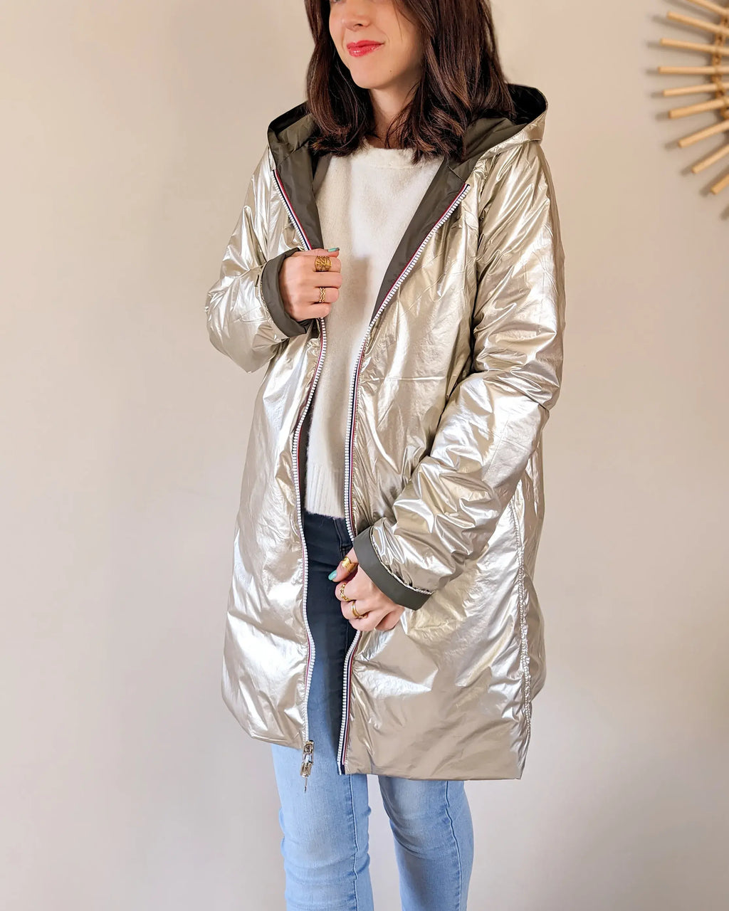 Regenjas Mandy Lang - Khaki/Goud