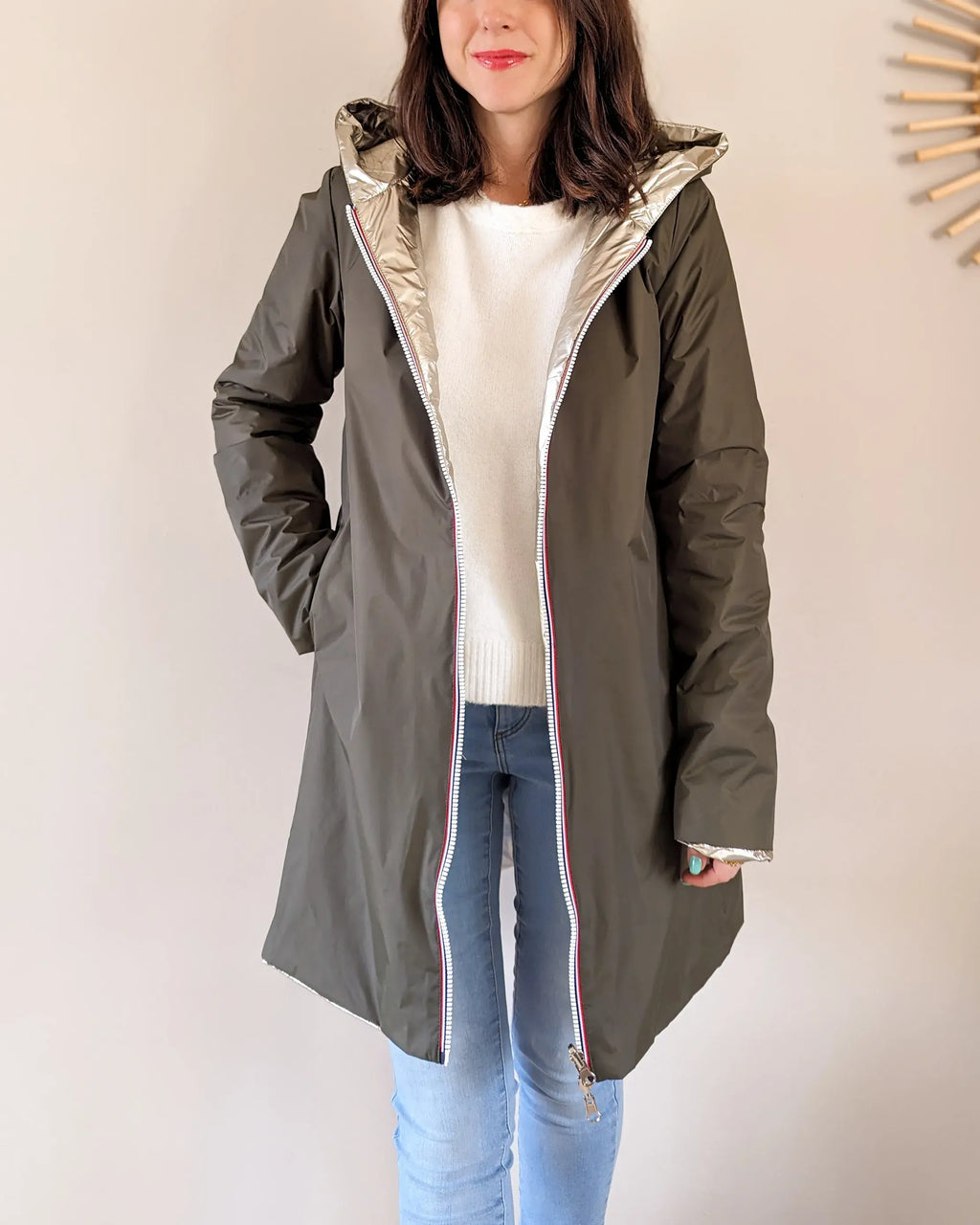 Regenjas Mandy Lang - Khaki/Goud