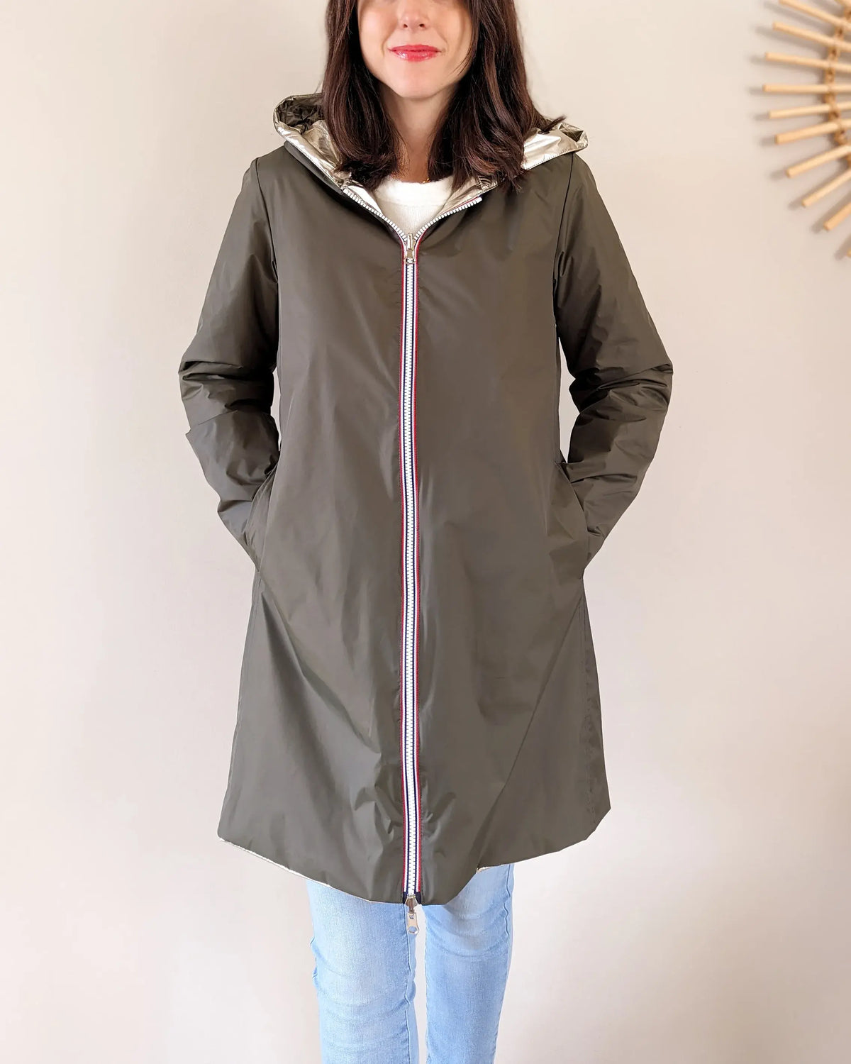 Regenjas Mandy Lang - Khaki/Goud
