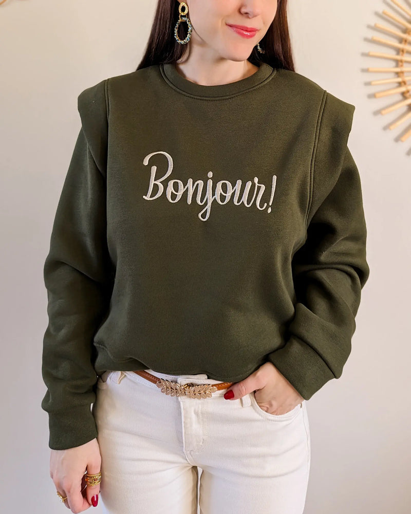 Sweat Kaki - Bonjour