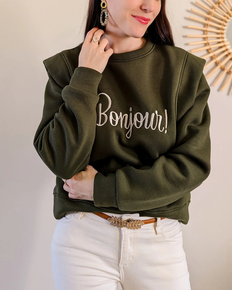 Sweat Kaki - Bonjour