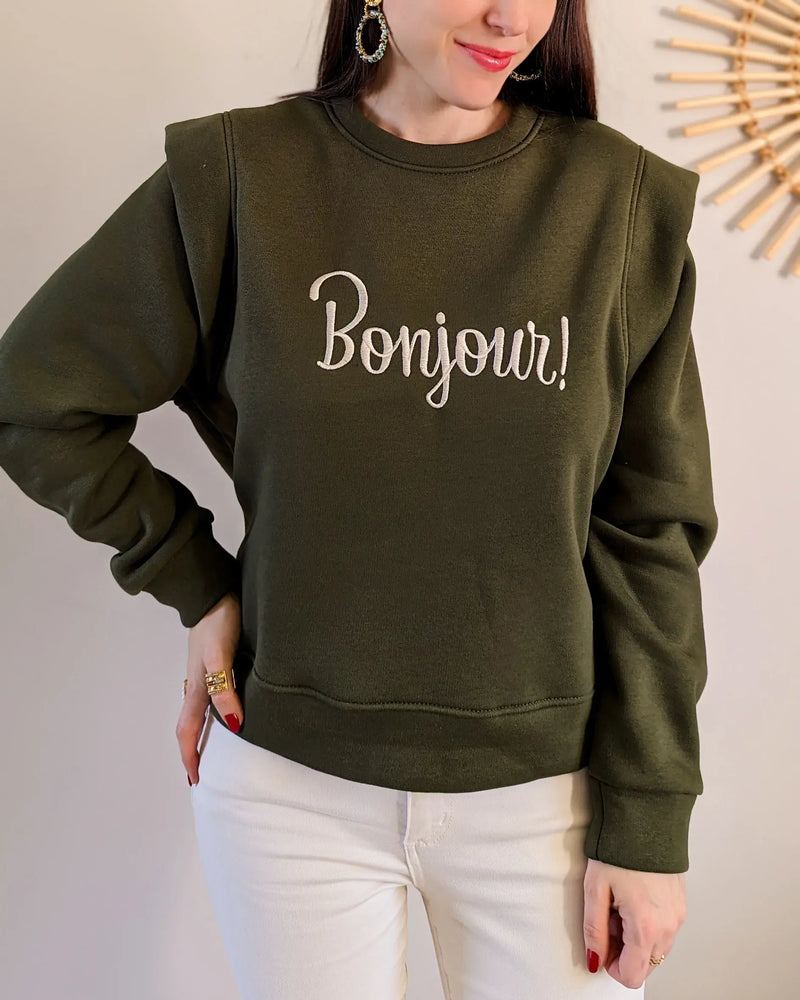 Sweat Kaki - Bonjour