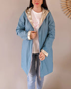 Long Elena Raincoat - Sky Blue/Gold
