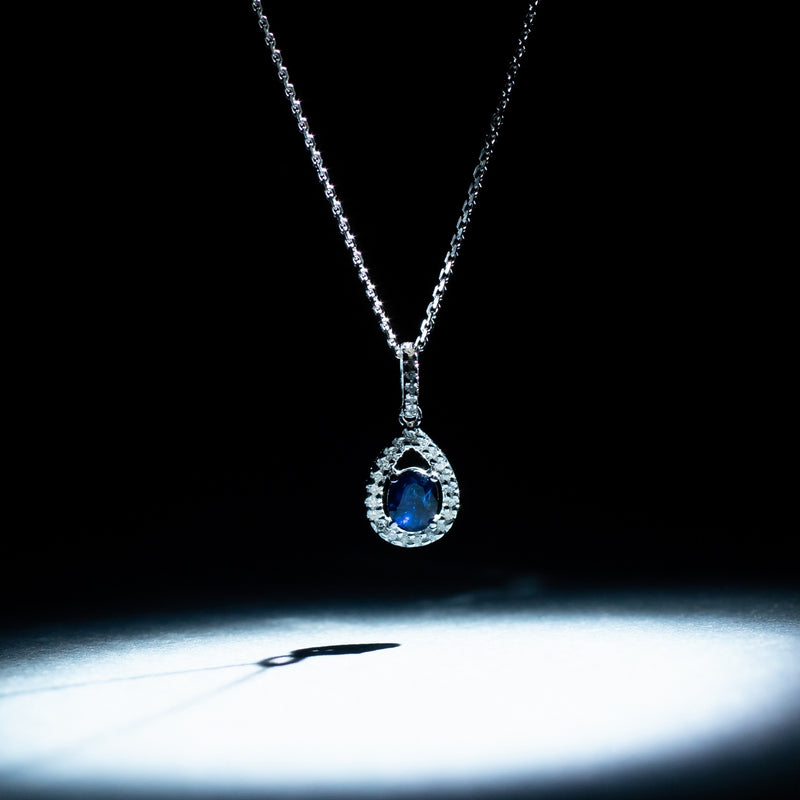 Pendentif "Blue Tear" D0,05/10 + S0,57/1 - Or Blanc 375/1000