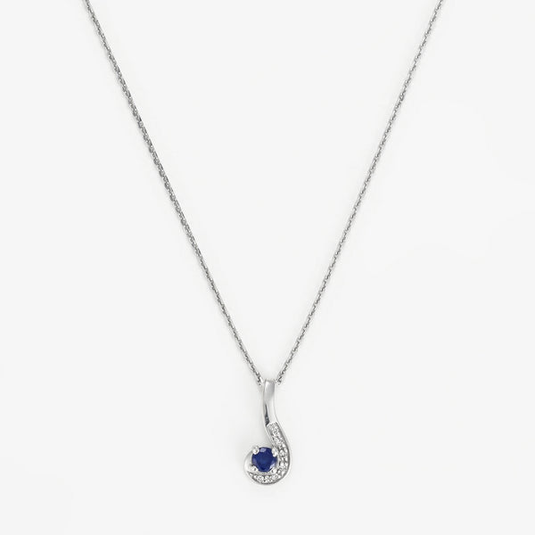"Comma" Pendant Diamonds: 0.02Ct/6 And Sapphire: 0.16Ct/1 - White Gold