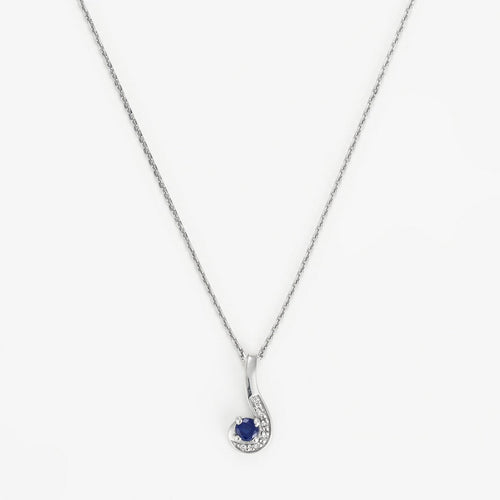 Pendentif "Virgule" Diamants: 0,02Ct/6 Et Sapphir: 0,16Ct/1 - Or Blanc
