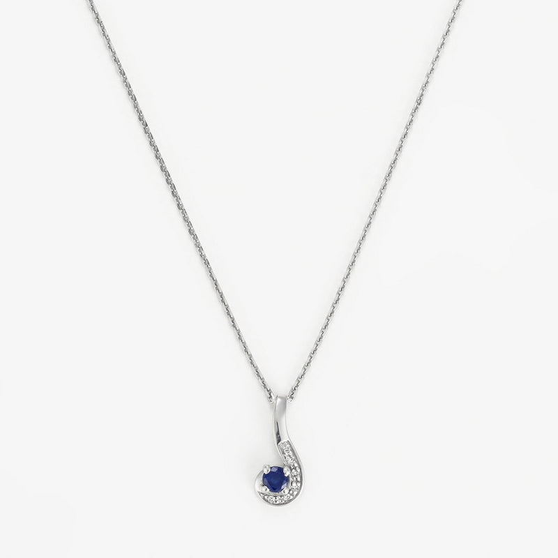"Comma" Pendant with Diamonds: 0.02Ct/6 and Sapphire: 0.16Ct/1 - White Gold