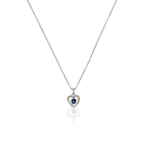 Pendentif "Heart" Diamants: 0,02Ct/7 Et Sapphir: 0,16Ct/1 - Or Blanc 375/1000