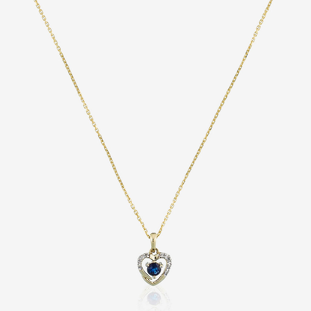 Colgante "Corazón" D0.02Ct/7 Y Zafiro 0.16Ct/1 - Oro amarillo 375/1000