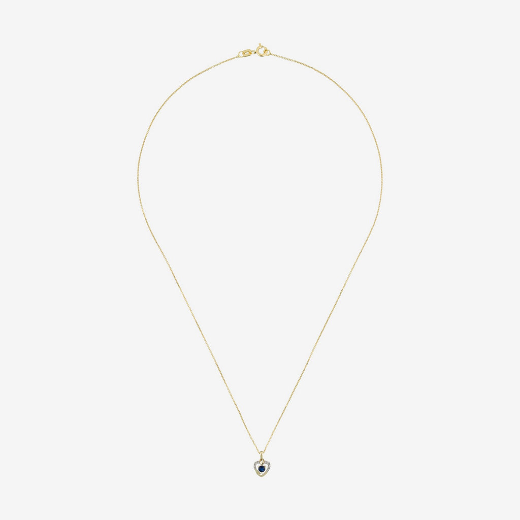 Colgante "Corazón" D0.02Ct/7 Y Zafiro 0.16Ct/1 - Oro amarillo 375/1000