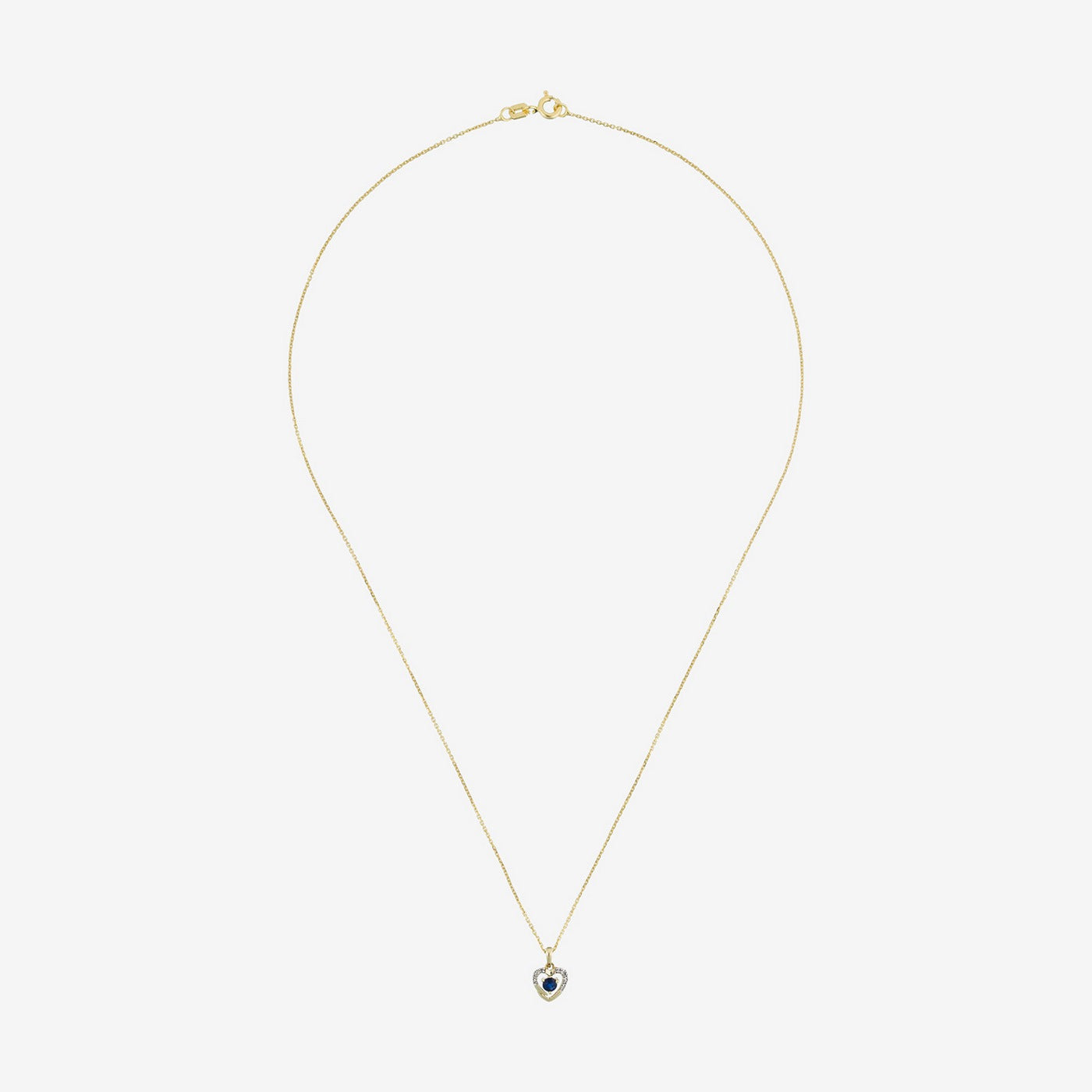 Colgante "Corazón" D0.02Ct/7 Y Zafiro 0.16Ct/1 - Oro amarillo 375/1000