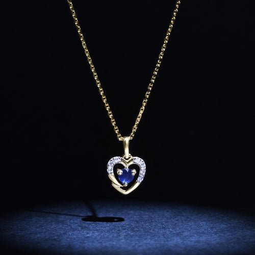 Pendentif "Heart" D0,02Ct/7 Et Saphir 0,16Ct/1 - Or Jaune 375/1000