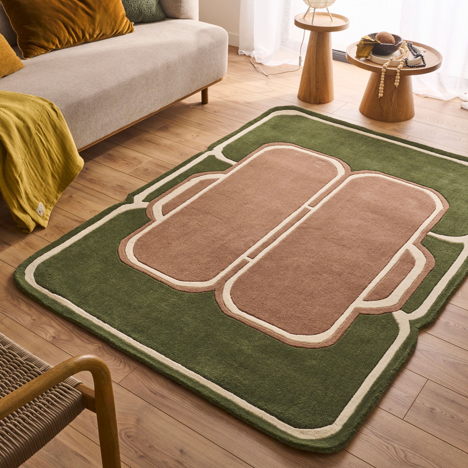 White Cedar – Alfombra de lana verde y marrón White Cedar