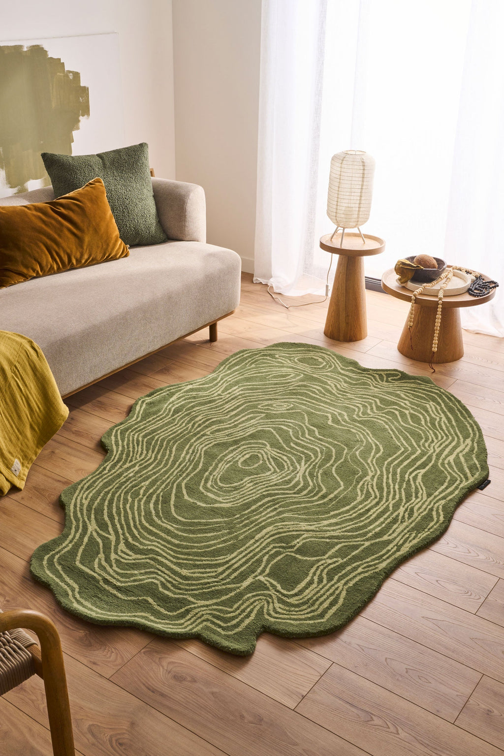 Cedro Blanco – Alfombra De Lana Con Forma Orgánica – Verde Cedro Blanco