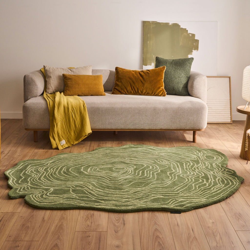 Cedro Blanco – Alfombra De Lana Con Forma Orgánica – Verde Cedro Blanco