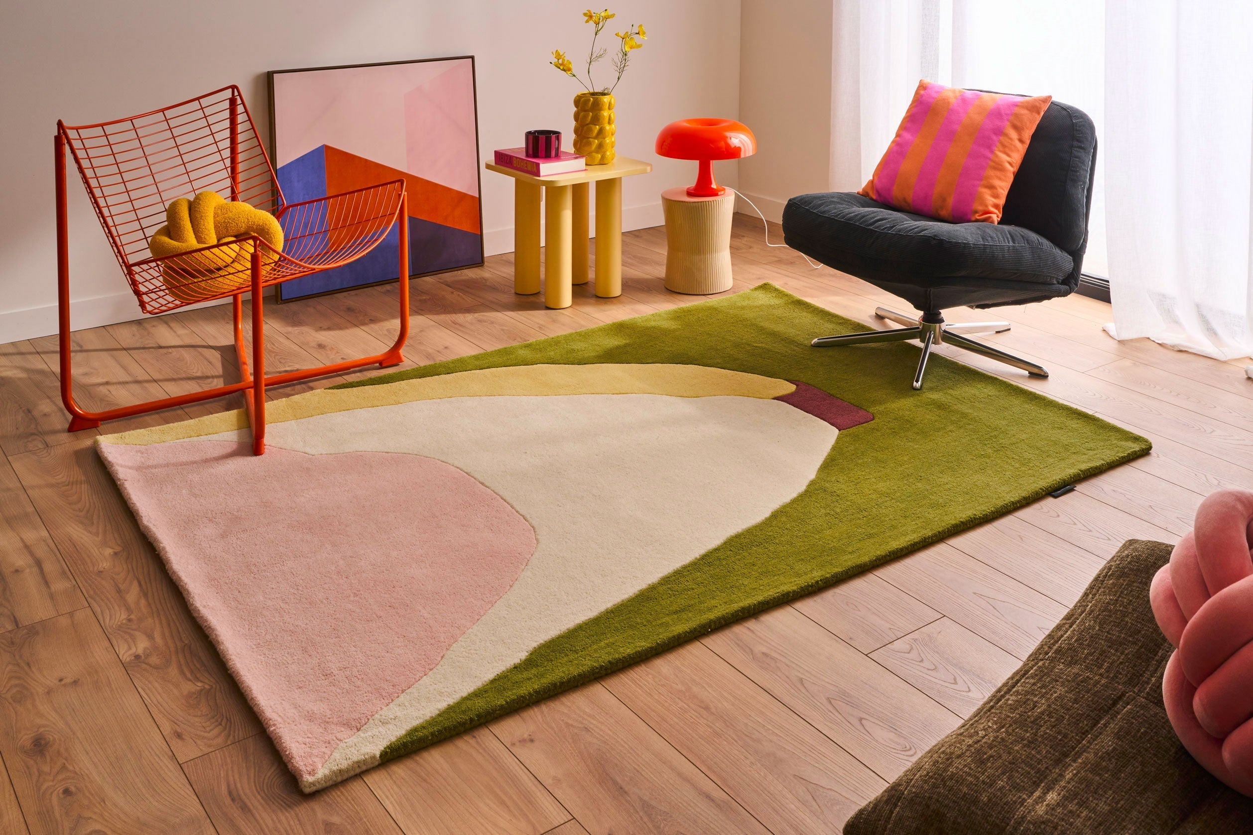 Sucreful Cloud – Sucreful Cloud Multicolored Green and Pink Wool Rug