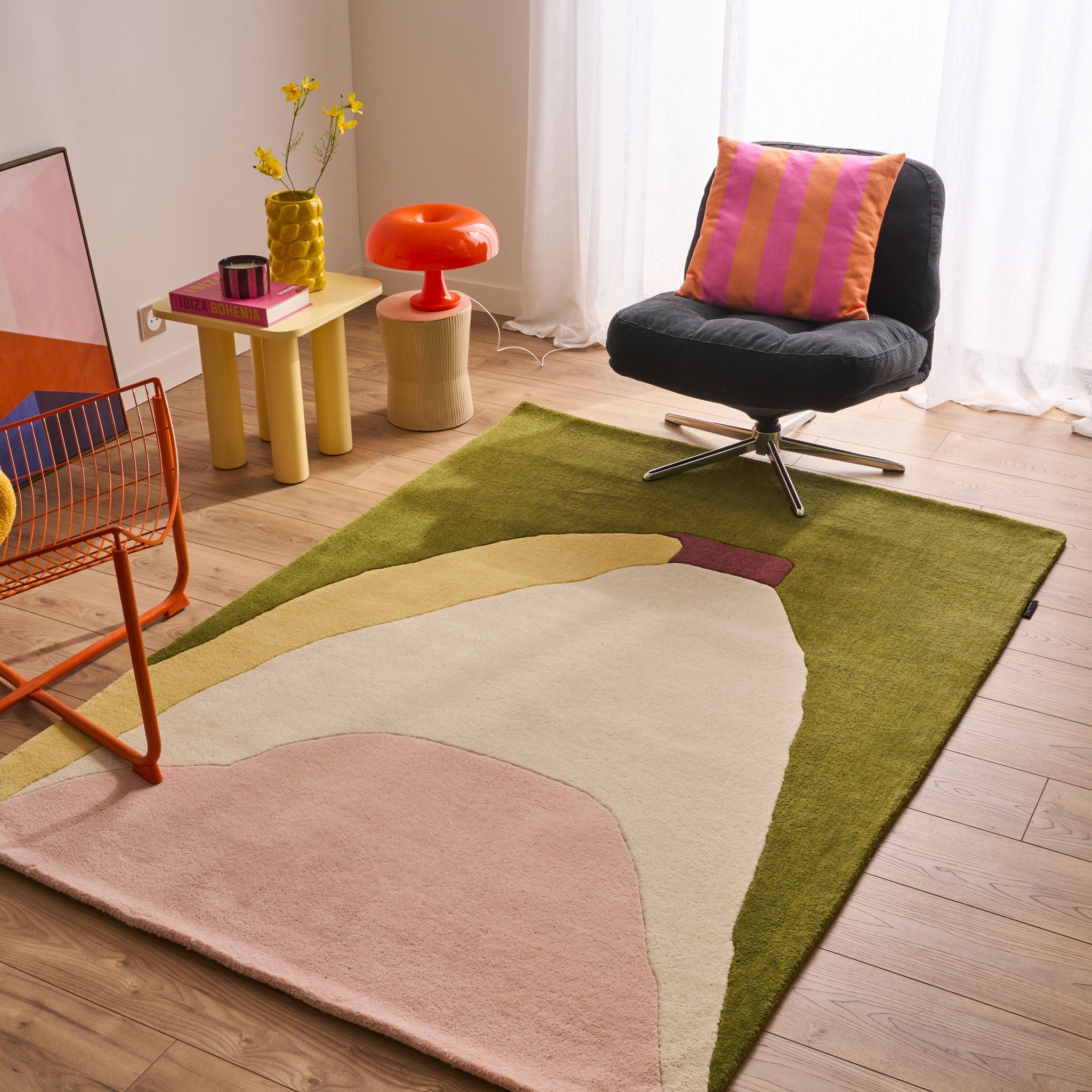 Sucreful Cloud – Sucreful Cloud Multicolored Green and Pink Wool Rug