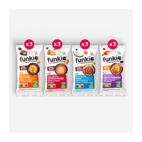 Faites le plein de nos Cœur de Boule, le snack sans sucres ajoutés avec un délicieux cœur fondant.
- 3 Cœur de Boule Brownie cœur fondant cacahuète
- 3 Cœur de Boule Cookie dough cœur fondant cajou
- 3 Cœur de Boule Cacao-noisette cœur fondant praliné
-3 Cœur de Boule Coco cœur fondant choco-noisette