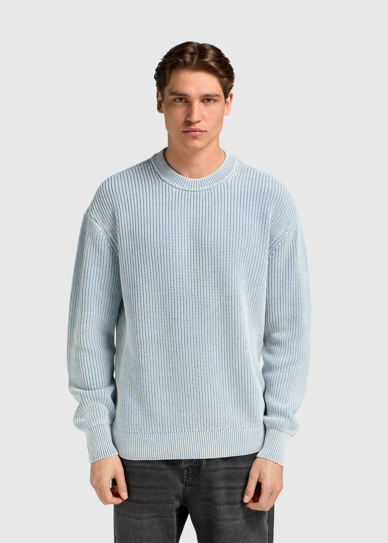 Washed Round Neck Sweater - Light Blue