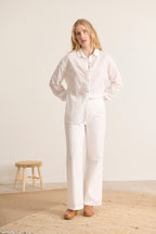 Bas bohème et tendance esprit vintage printemps été broderie anglaise coloris écru pantalon coupe droite Garance Paris