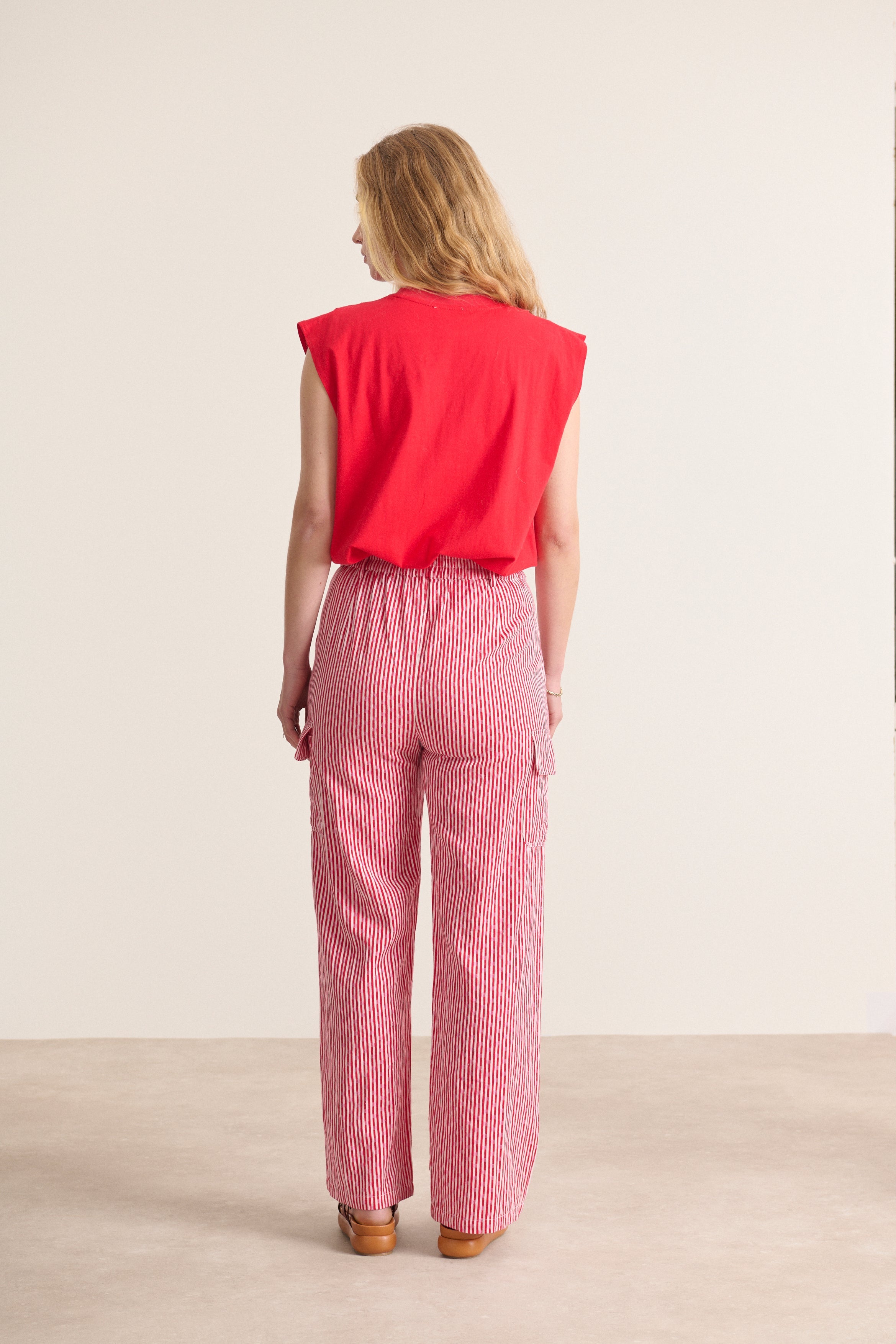 Pantalon cargo rayé avec poches bas tendance motifs rayures et pois avec tissu jacquard nouveautés printemps été Garance
