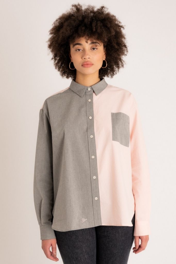 La Chemise Oversize Tony Toile Bio-Recyclée Bigoût Gris/Rose