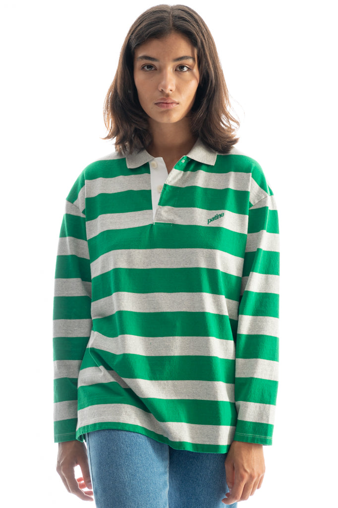 Le Heavy Polo Willie® Jersey Bio-Recyclé Rayures Vert Hollywood