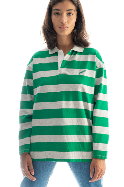 Le Heavy Polo Willie® Jersey Bio-Recyclé Rayures Vert Hollywood