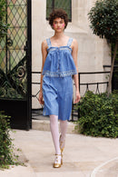 High-waisted shorts with embroidered catwalk braid - Blue