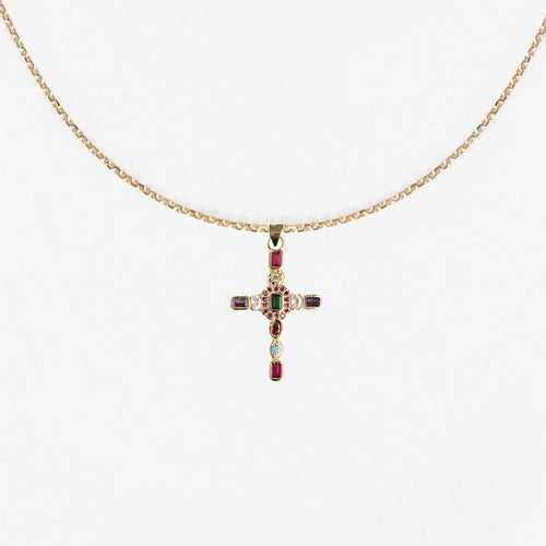 Collier Pendentif Croix Multicolore