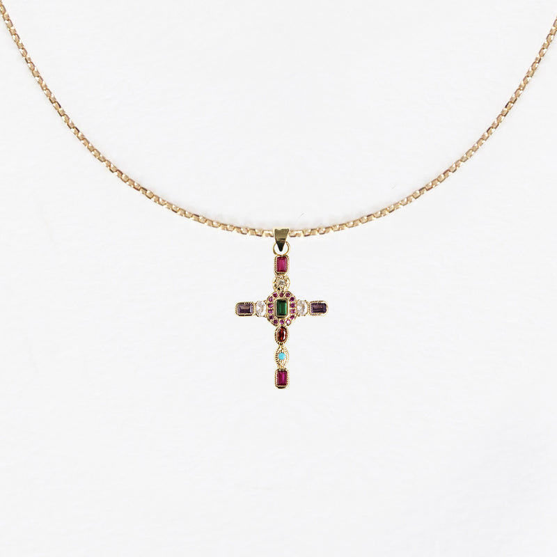 Collier Pendentif Croix Multicolore