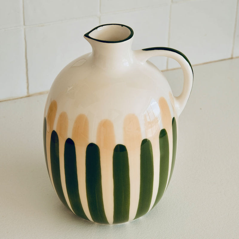 Pichet En Céramique - Rayure Vert/Beige