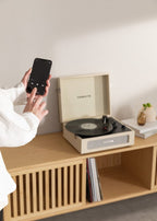 Compact Record Player - Retro Turntable with Bluetooth Player/Recorder, USB, SD, MicroSD & MP3 - Beige