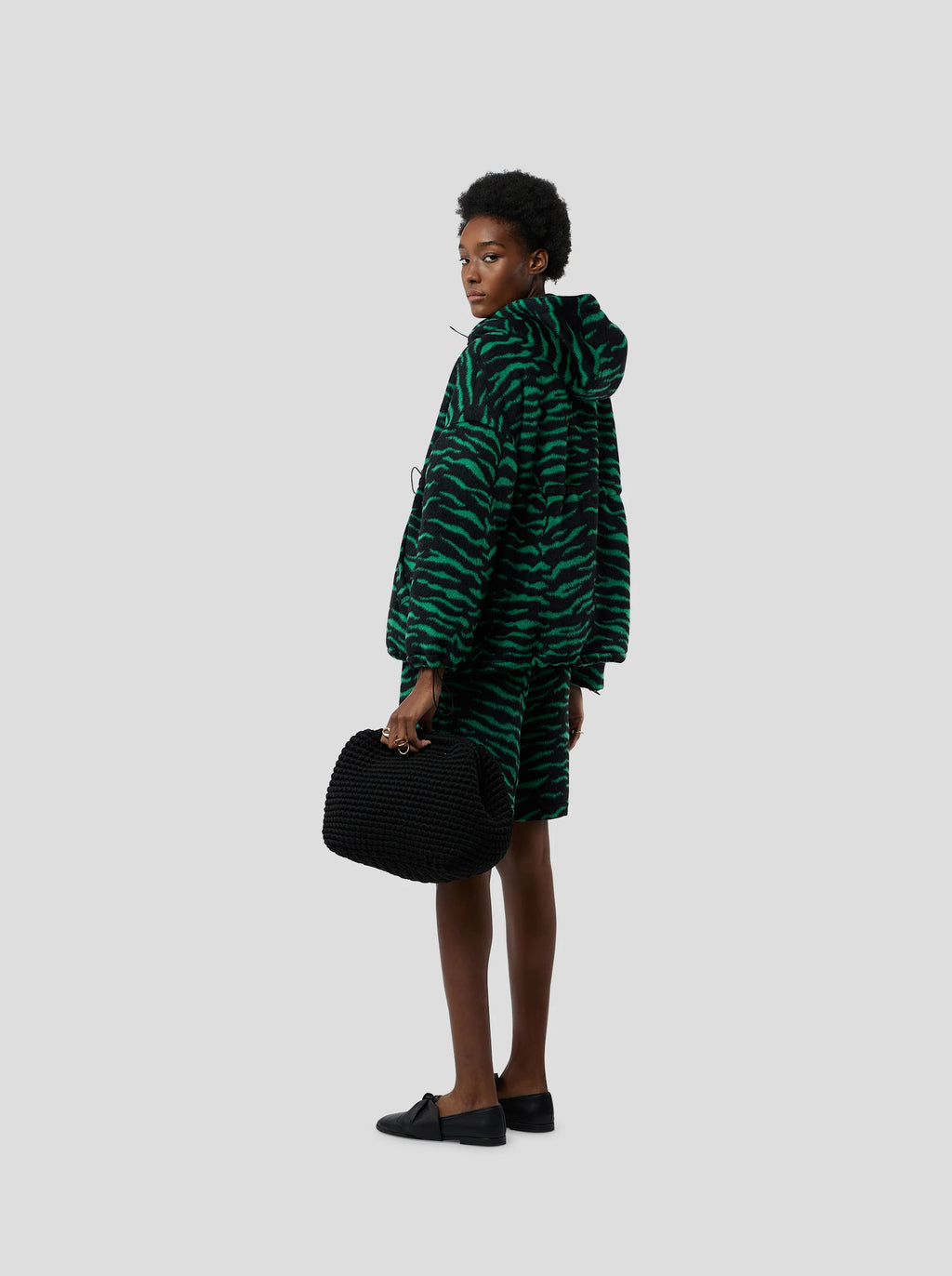 Manteau Tony Windbreaker In Forest Green Zebra Wool
