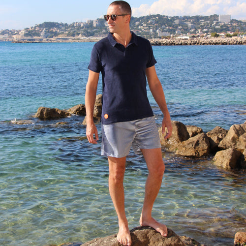 Navy Blue Terry Polo Shirt 100% Cotton