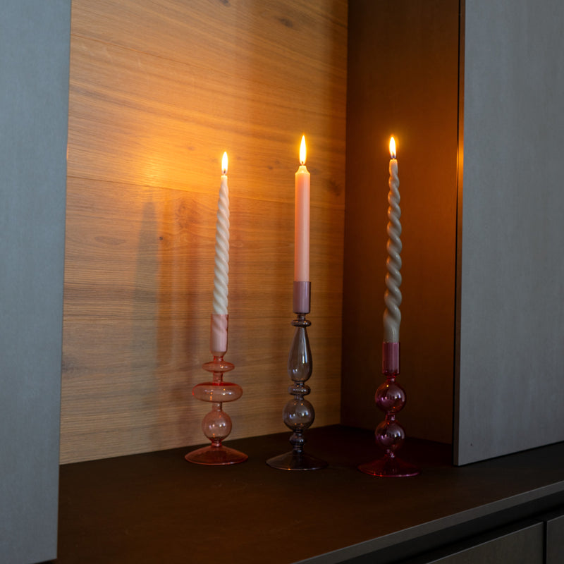 Glass Candle Holder 16cm - Pink