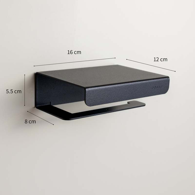 dérouleur papier toilette avec tablette design en aluminium pour poser accessoires et téléphones