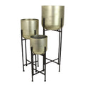 Set de 3 maceteros de metal dorado con pie negro Champagne Planter