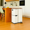 Kitchen trash can with pedal sorting recycling 60L (13+17+30L) HAJA in white stainless steel with bucket