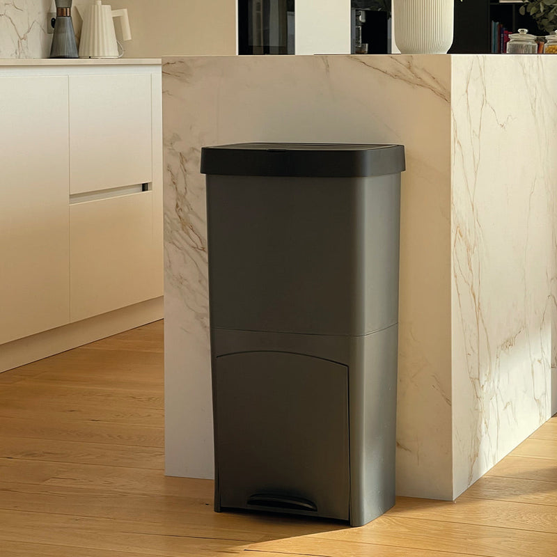 Poubelle À Pédale Tri Sélectif Picea - 70L - Gris