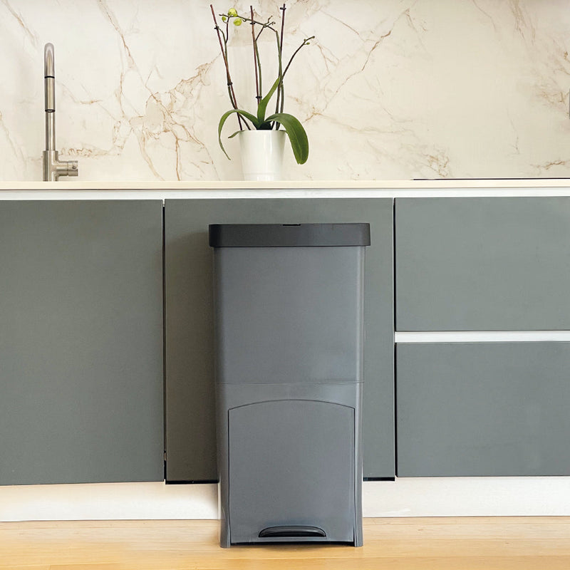 Poubelle À Pédale Tri Sélectif Picea - 70L - Gris