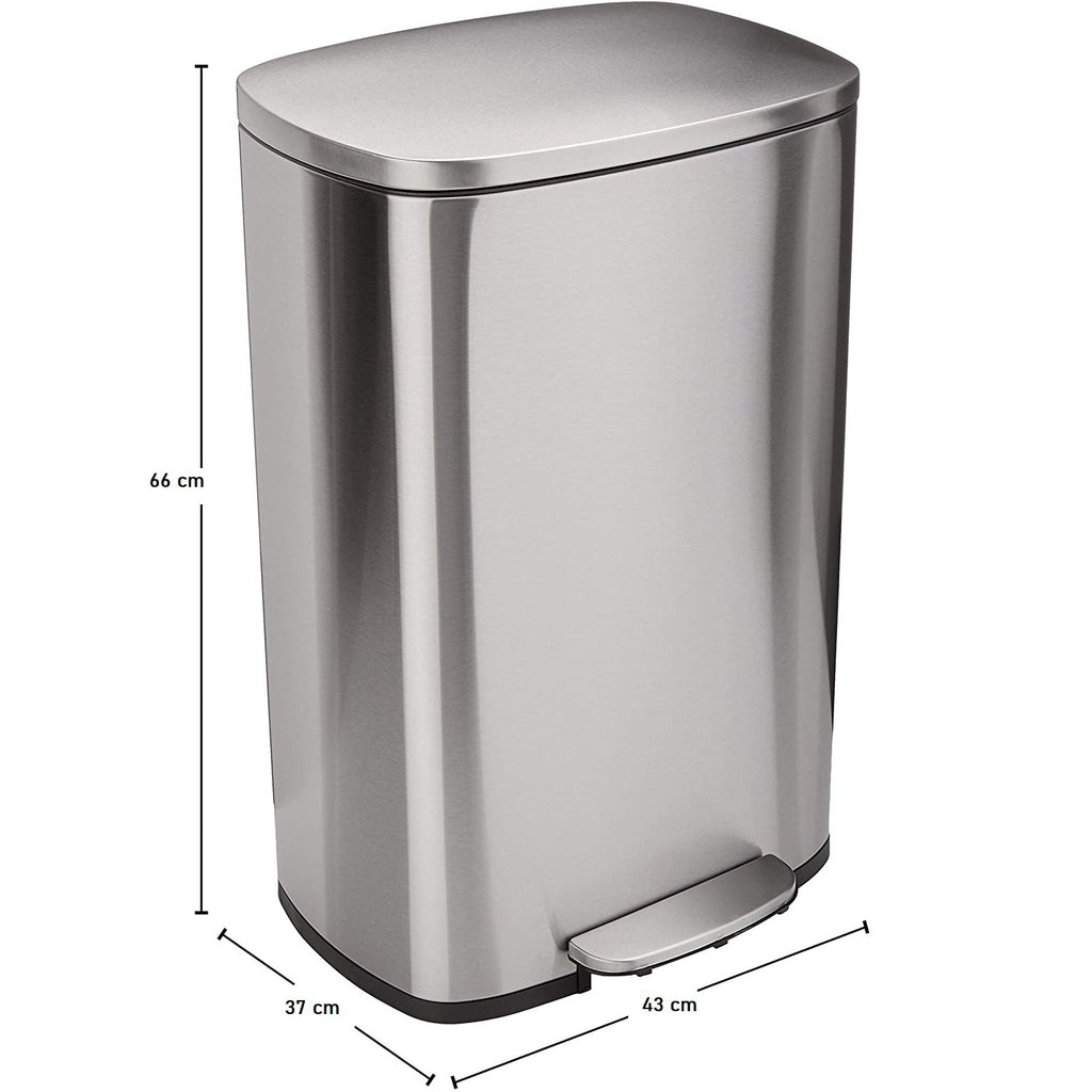 ADMIRAL Design Papelera de cocina con pedal de 50L en acero inoxidable cepillado con cubeta y cierre suave - REDDECO.com