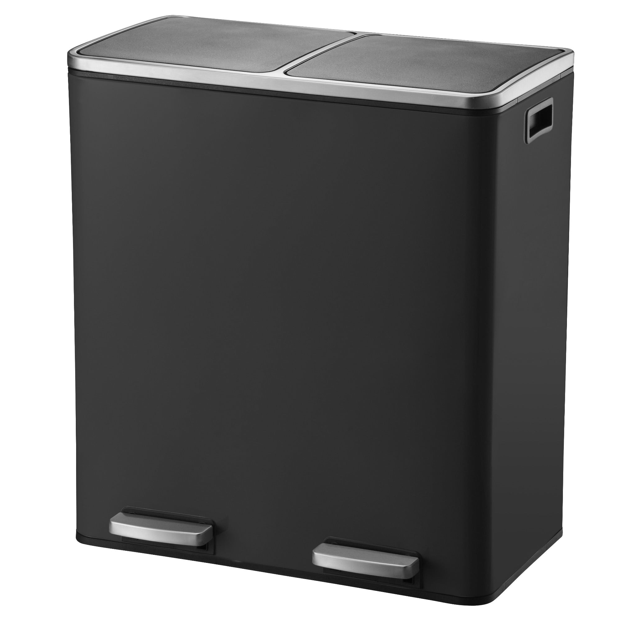 Poubelle de cuisine à pédale tri sélectif grande capacité 60L (2x30L) MAJOR en acier Inox Noir mat - REDDECO.com