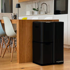 Kitchen trash can with pedal sorting recycling 60L (13+17+30L) HAJA in black stainless steel with bucket